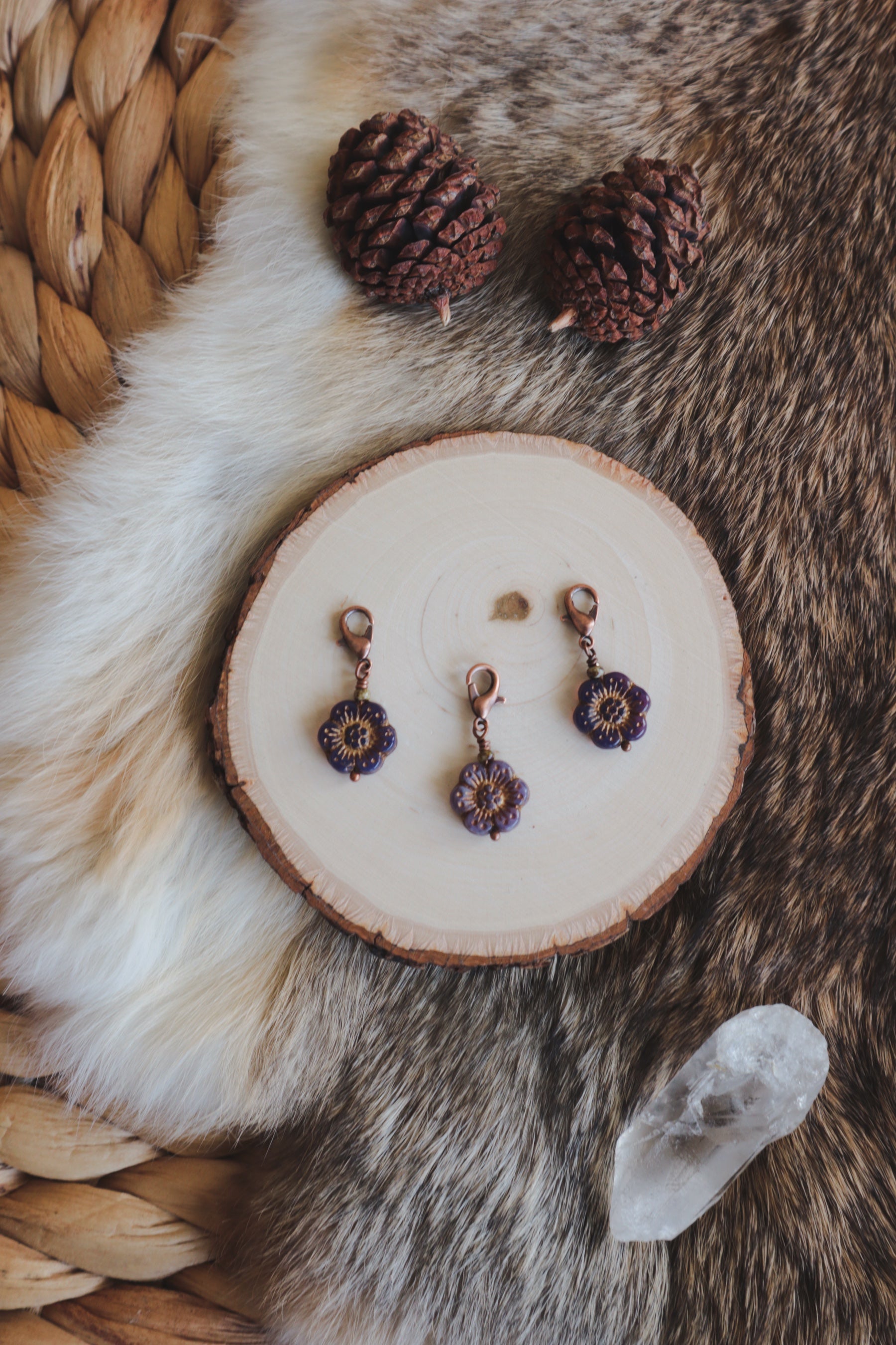 Plum Blossom // Czech Glass Progress Keeper Horse Feather Fiber Arts