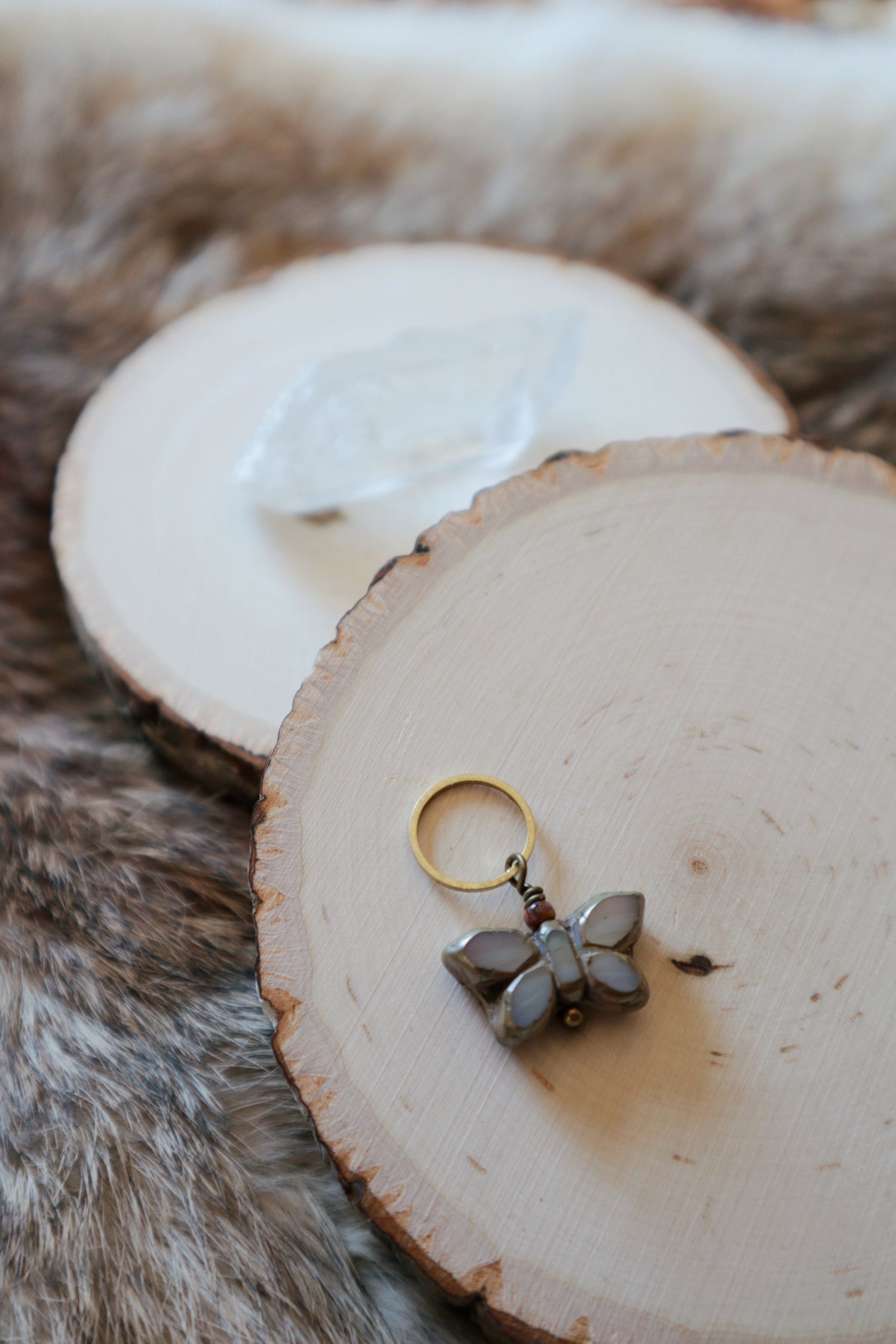 Natural Stone Butterfly Stitch Marker Horse Feather Fiber Arts