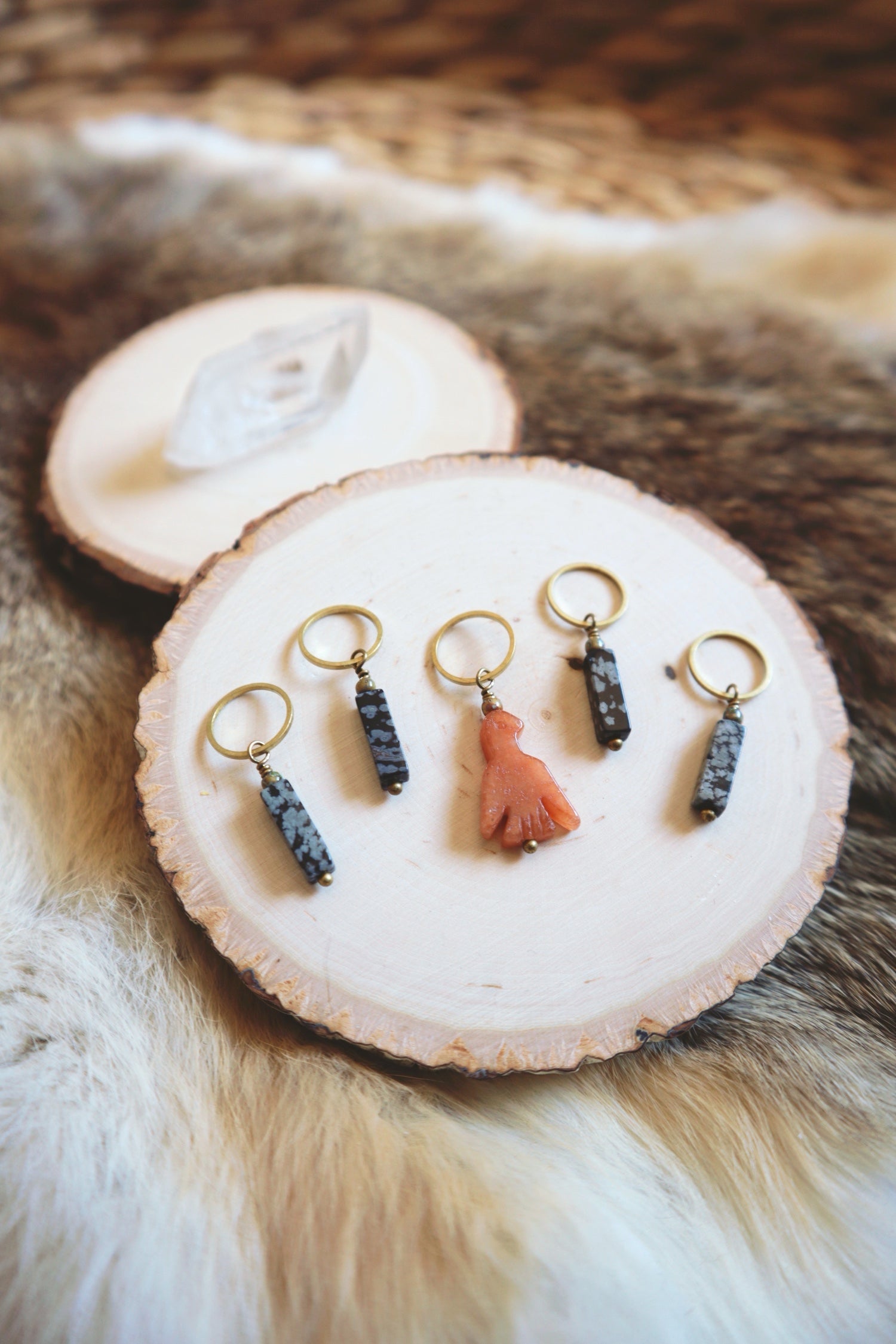 Aventurine Hawk + Snowflake Obsidian // Stitch Marker Set Horse