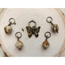 Load image into Gallery viewer, Desert Butterfly Stitch Marker Set // Knit Stitch Markers // Sweater Stitch Marker Set // Natural Desert Jasper Stones