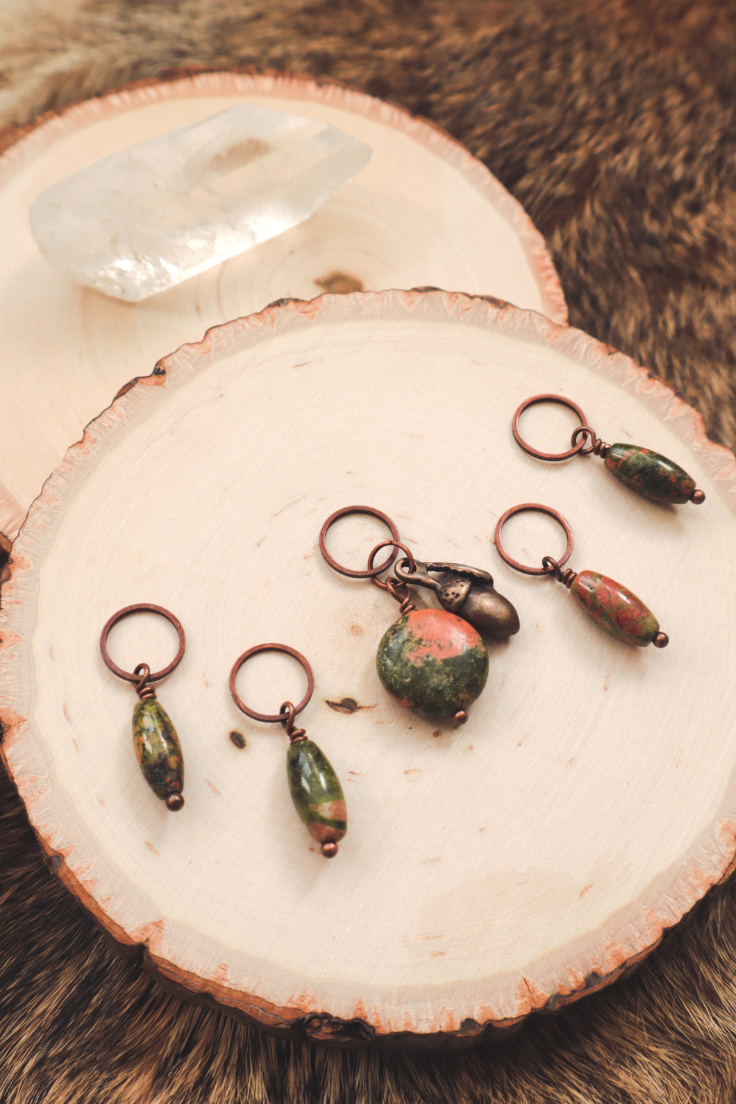 Unakite + Acorn // Stitch Marker Set