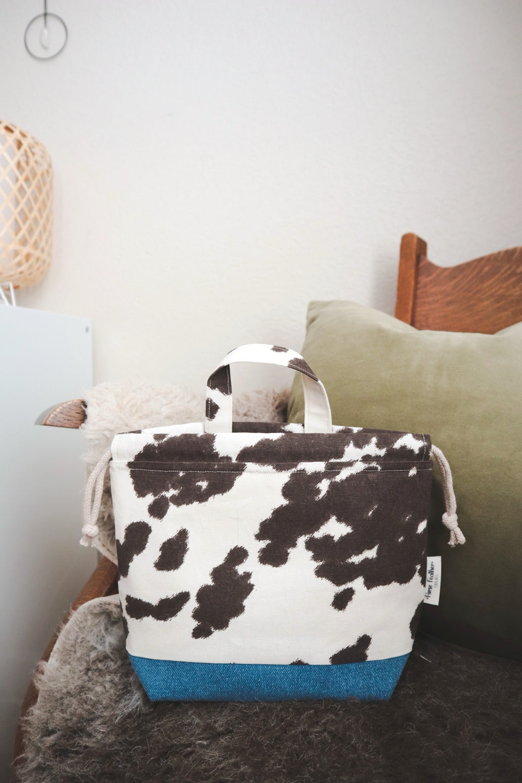 Cow Print + Denim - Sock Sized Project Bag
