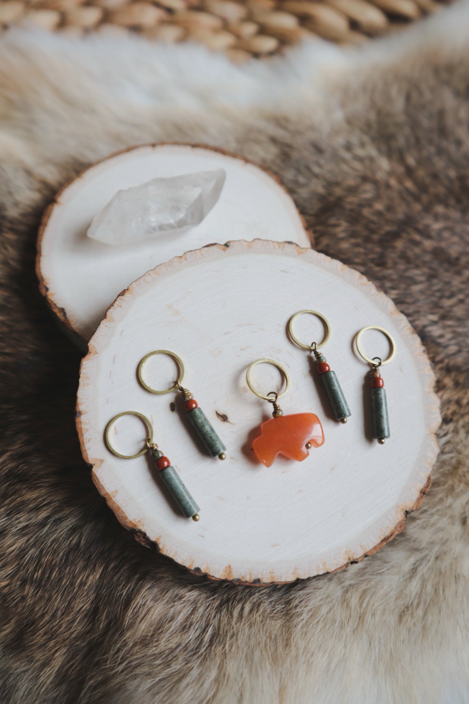 Aventurine Bison + Serpentine Stone // Stitch Marker Set Horse
