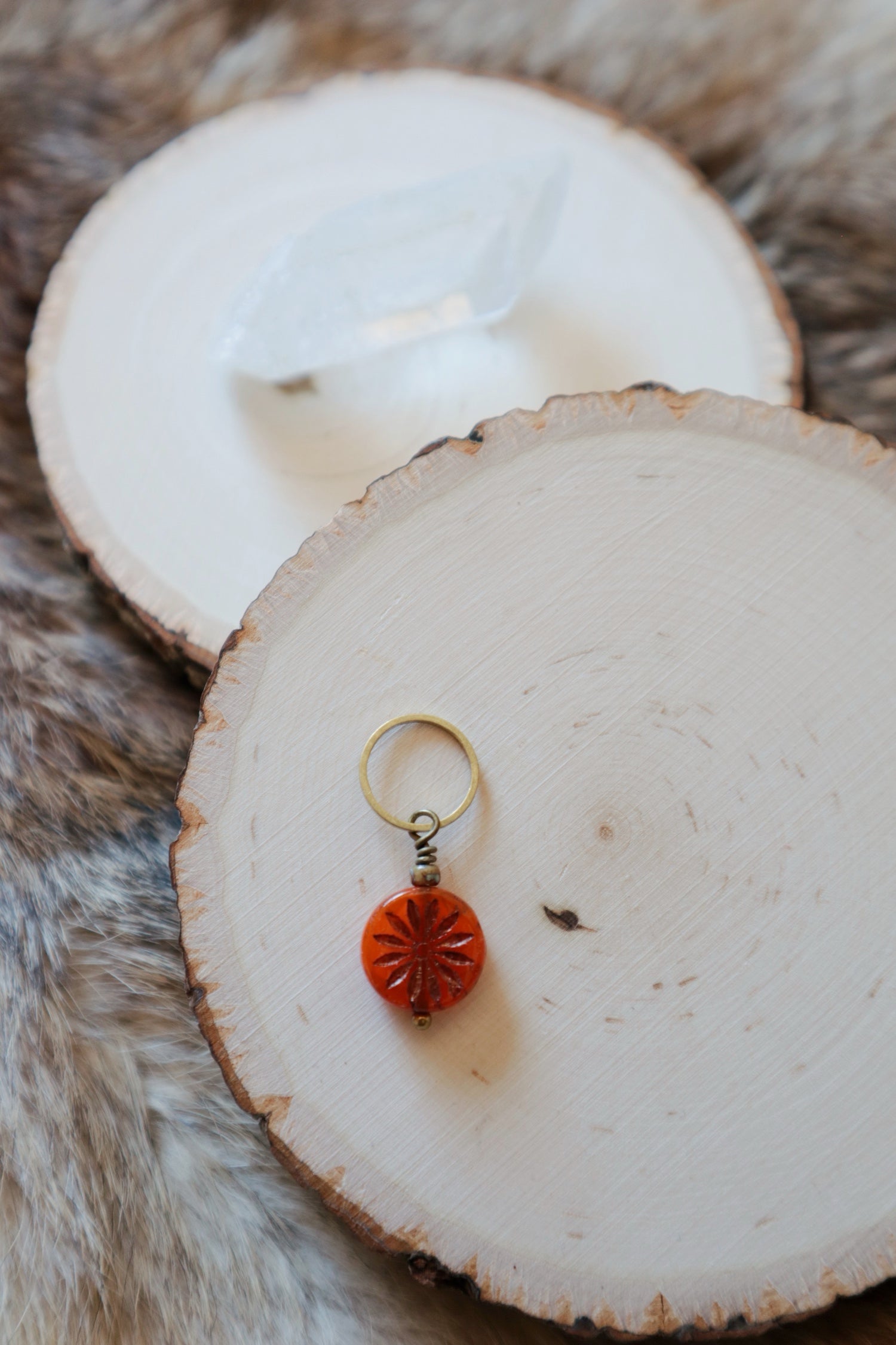 Orange Flower Stitch Marker Horse Feather Fiber Arts