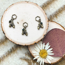 Load image into Gallery viewer, Fall Forager - Brass Acorn + Green Agate Honeycomb stitch marker

