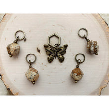 Load image into Gallery viewer, Desert Butterfly Stitch Marker Set // Knit Stitch Markers // Sweater Stitch Marker Set // Natural Desert Jasper Stones
